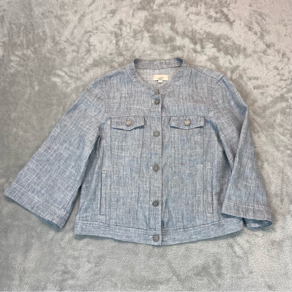 Ann Taylor Loft NEW Linen Blend Bell Sleeves Button Down Cropped Jacket Sz M
